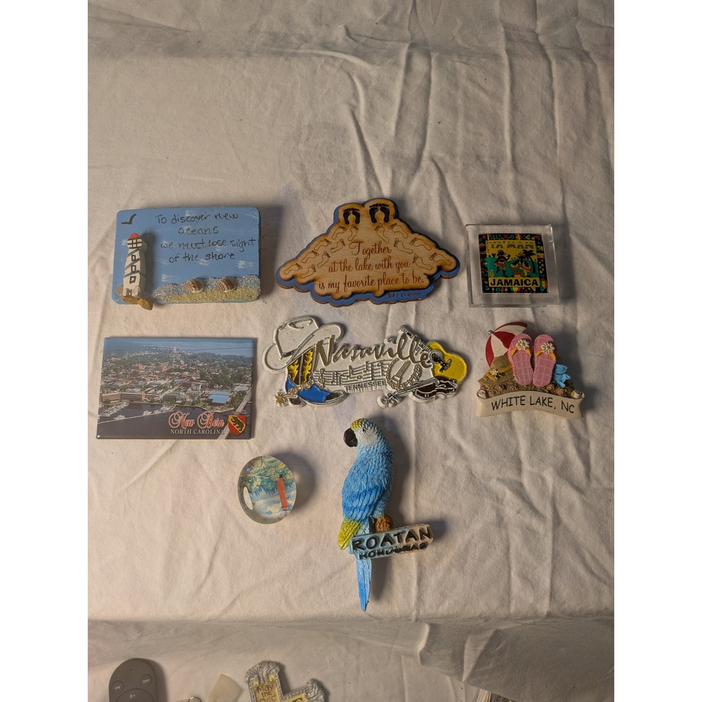 Vintage Souvenir Fridge Magnet Lot of 8 Nashville Roatan Jamaica North Carolina